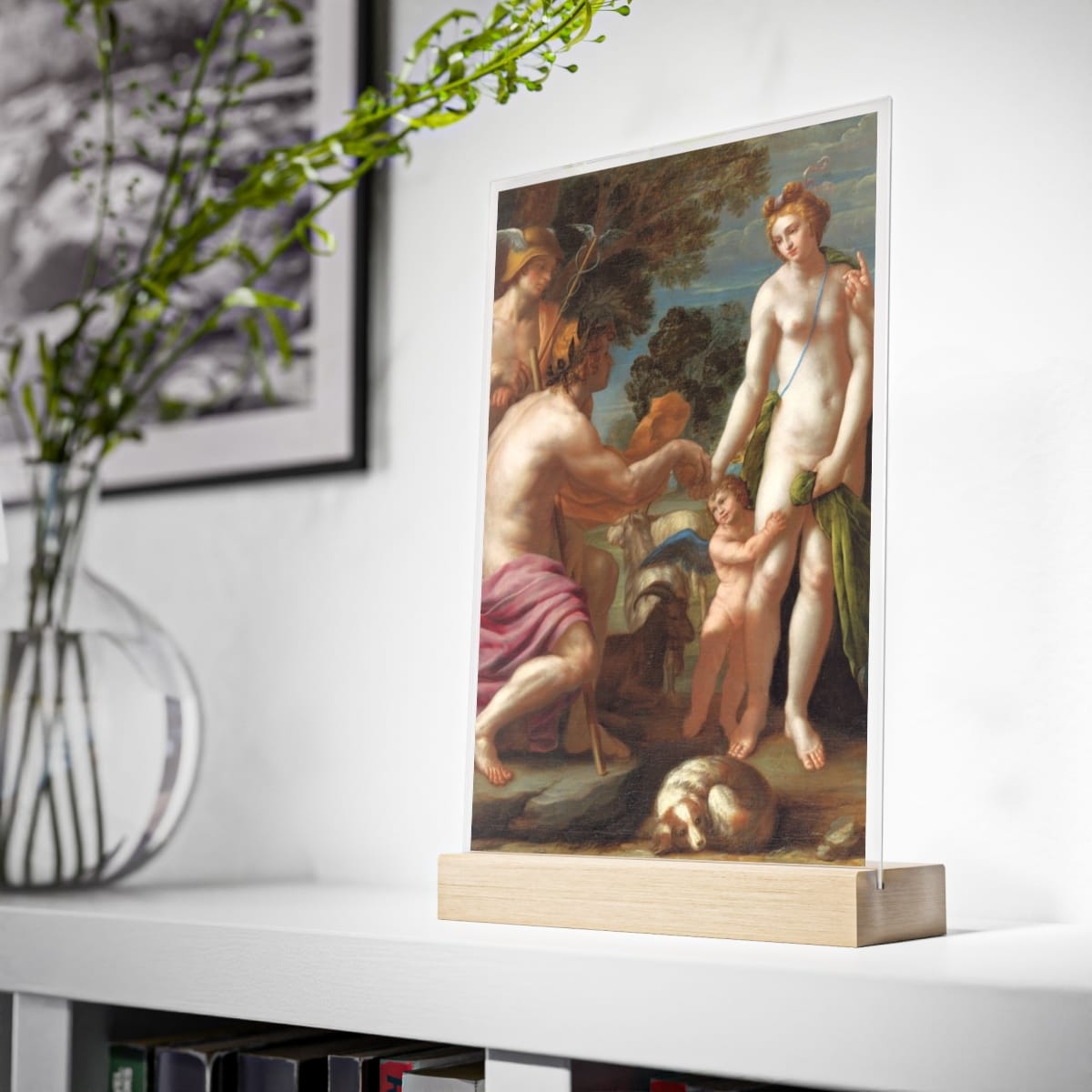 Art acrylic sign on wooden support