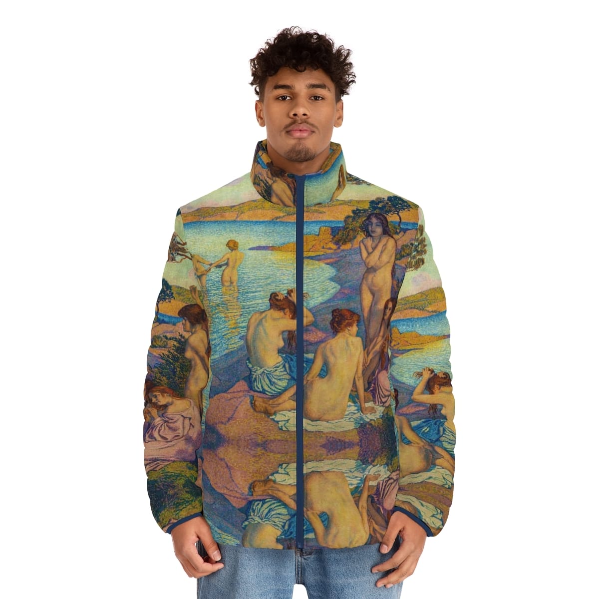 Mens Art Puffer Jacket, Artist Theo Van Rysselberghe, Artwork 
