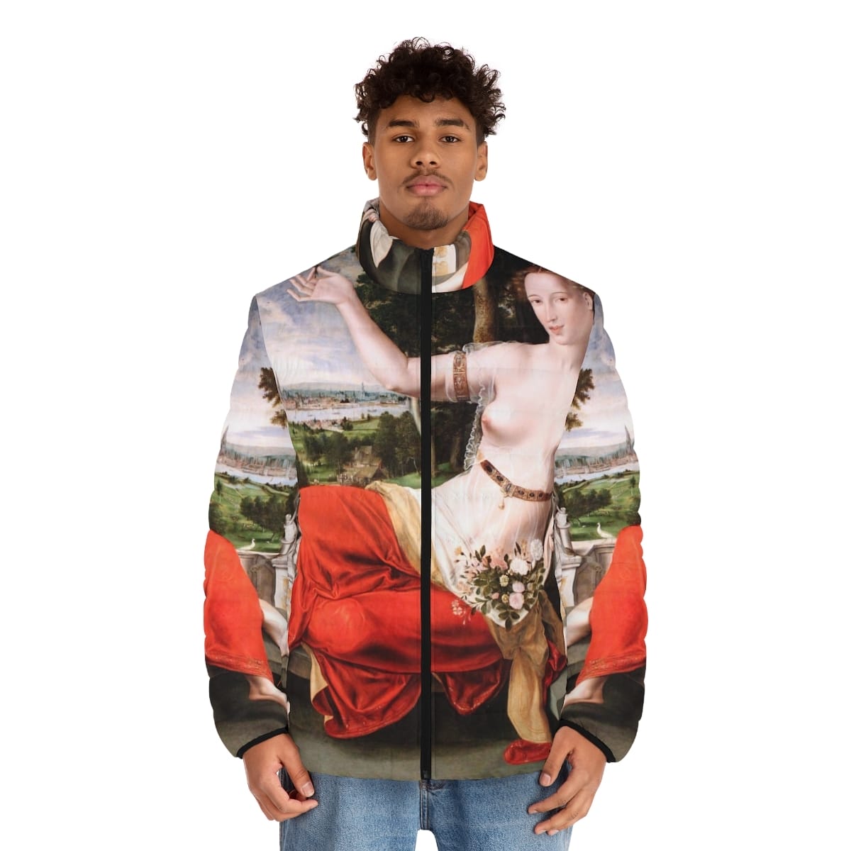 Mens Art Puffer Jacket, Artist Jan Massys, Artwork 