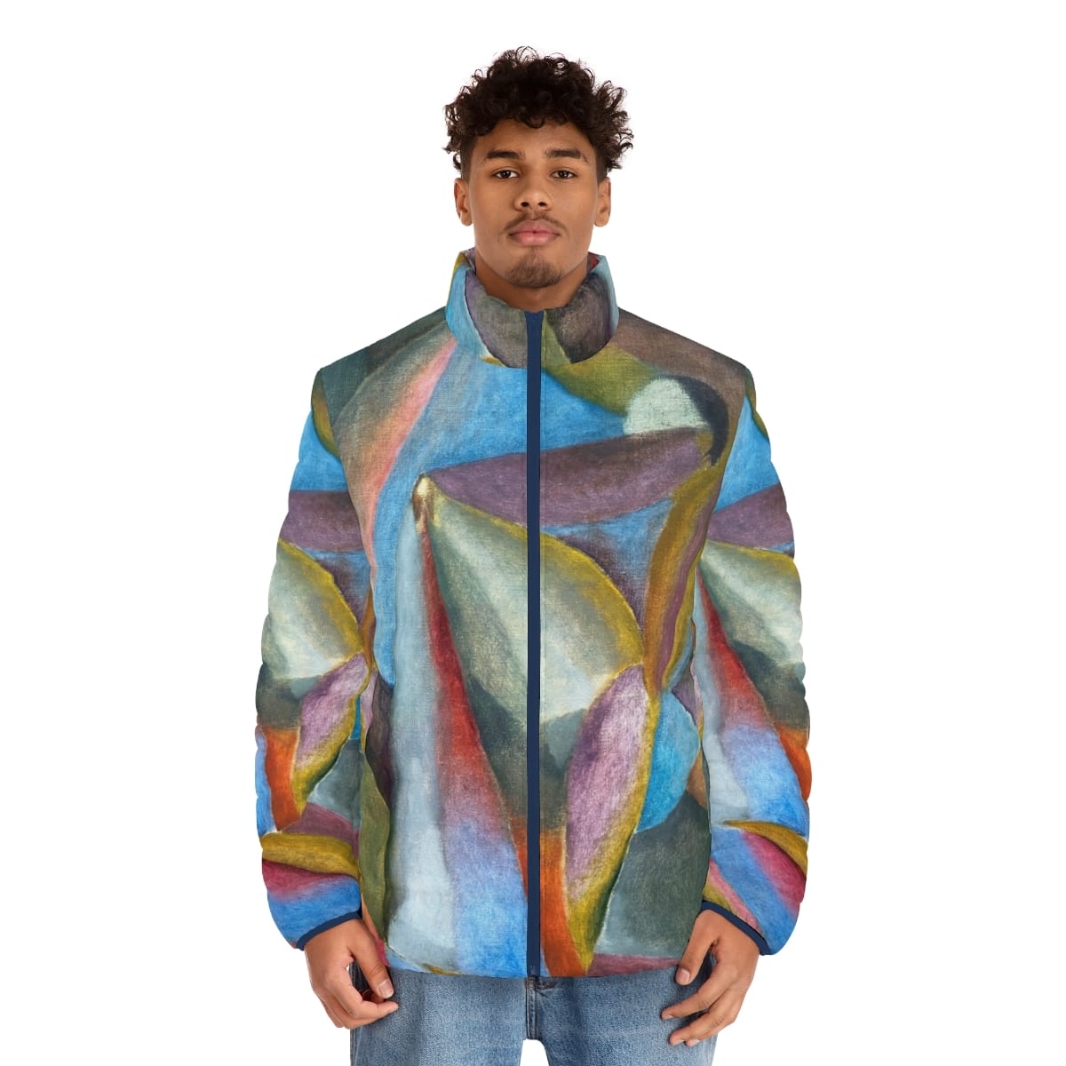 Mens Art Puffer Jacket, Artist Wladimir Burljuk, Artwork 