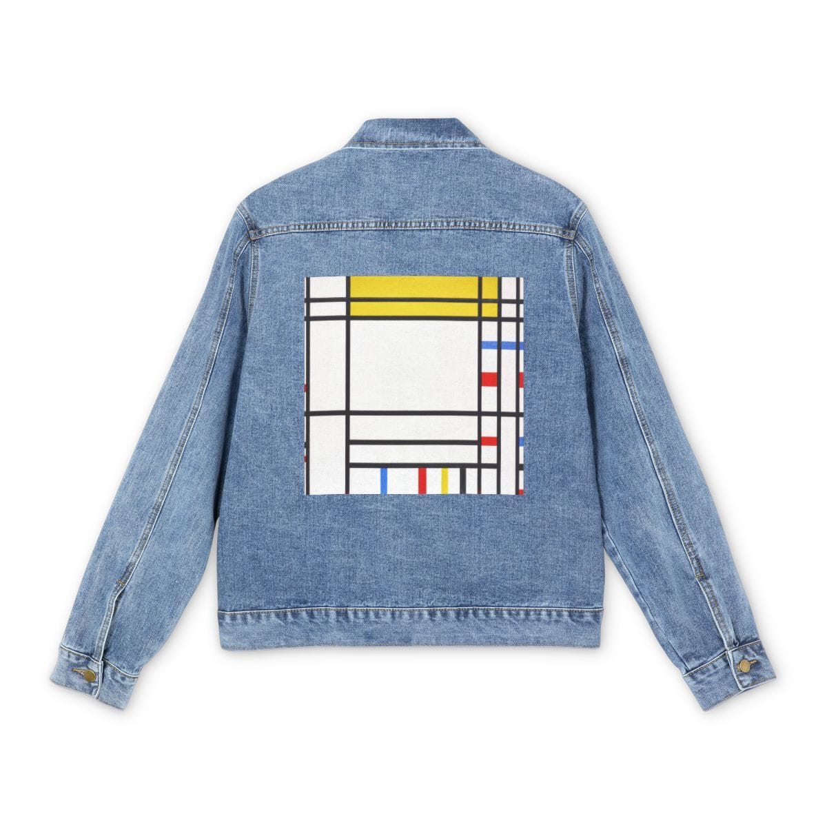 Mens Denim Art Jacket, Artist Piet Mondrian, Artwork 
