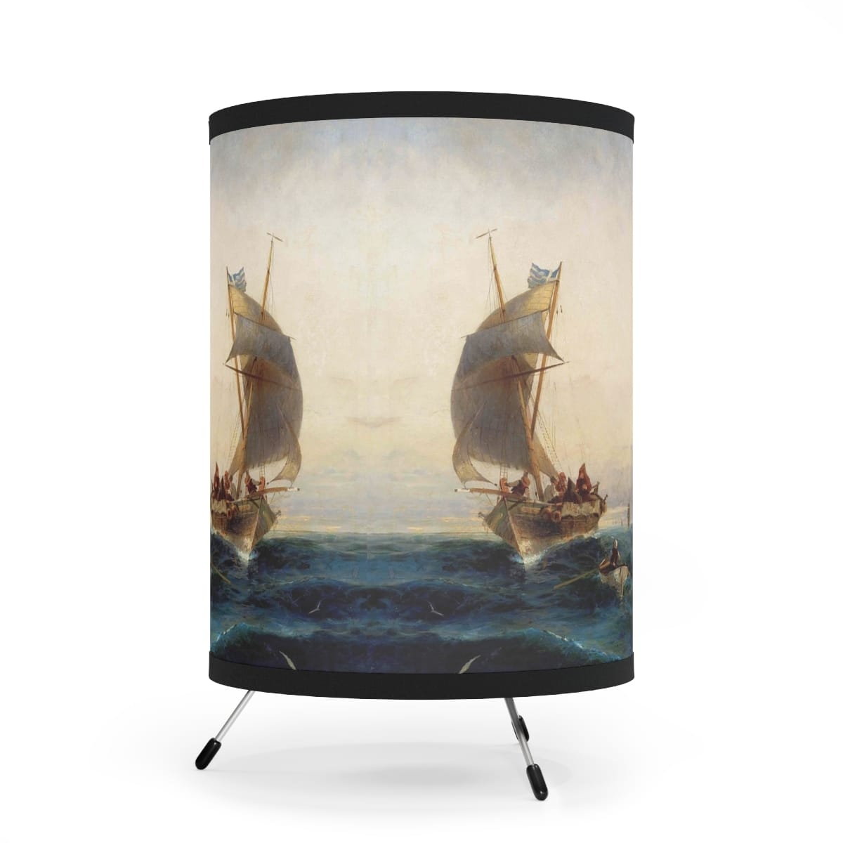 Tripod Lamp With Highres Printed Shade, Artist Konstantinos Volanakis, Artwork 