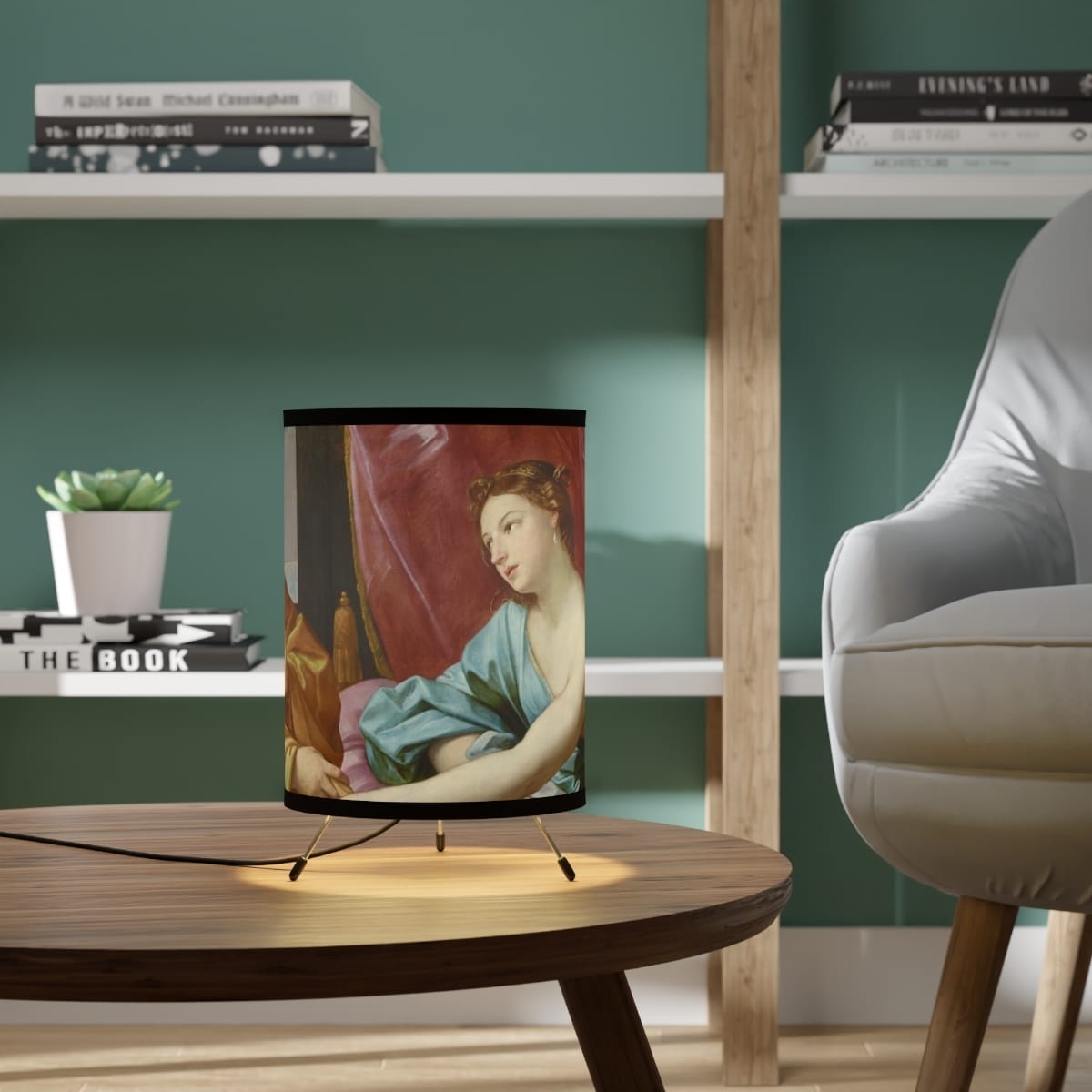 Tripod Lamp With Highres Printed Shade, Artist Guido Reni, Artwork 