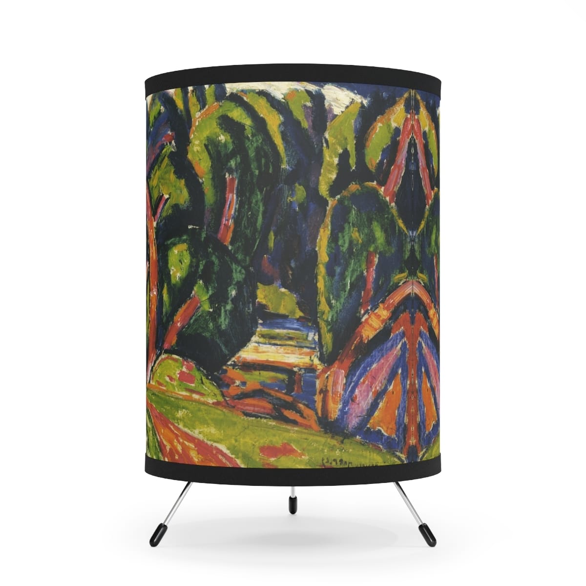Tripod Lamp With Highres Printed Shade, Artist Marsden Hartley, Artwork 