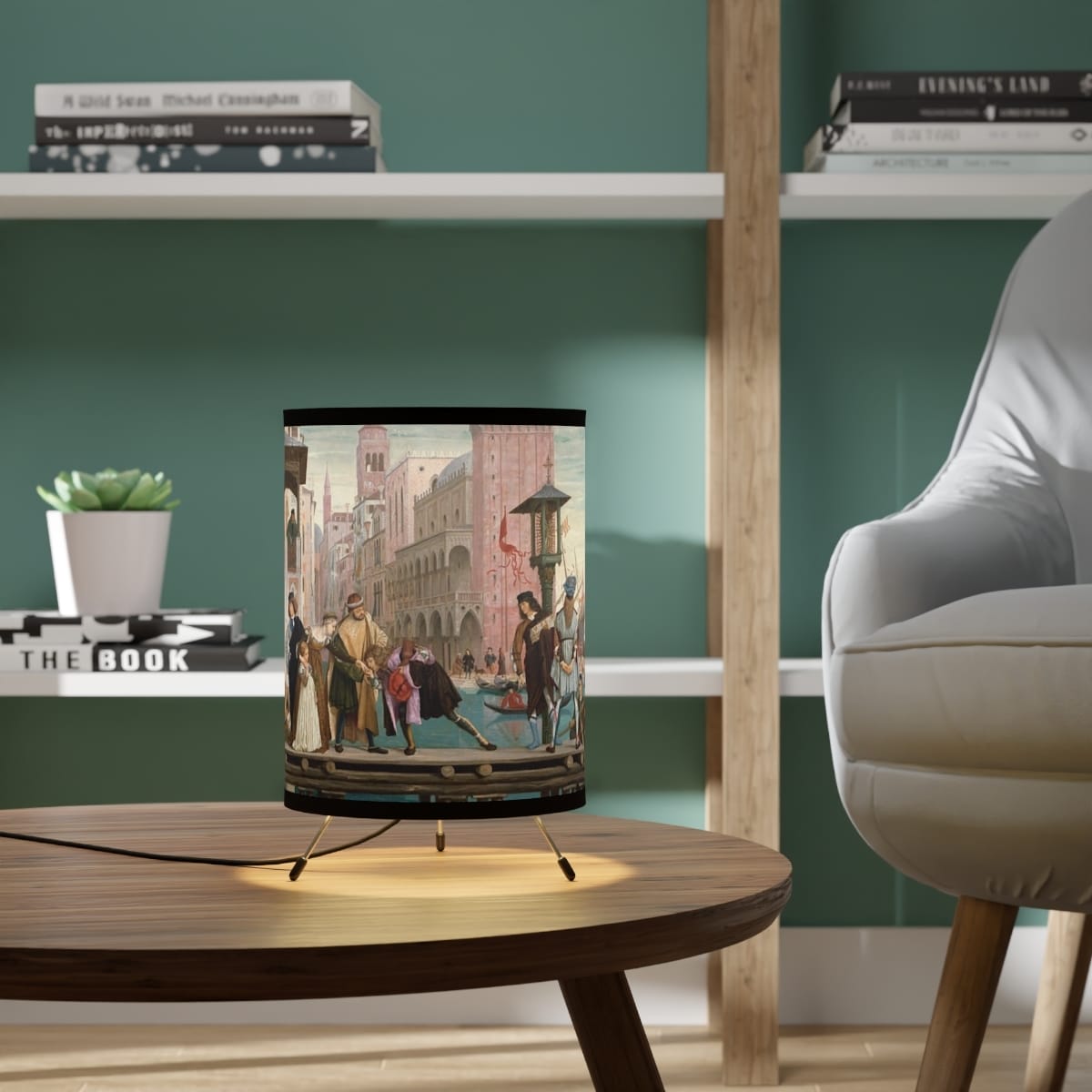 Tripod Lamp With Highres Printed Shade, Artist James Jacques Joseph Tissot, Artwork 