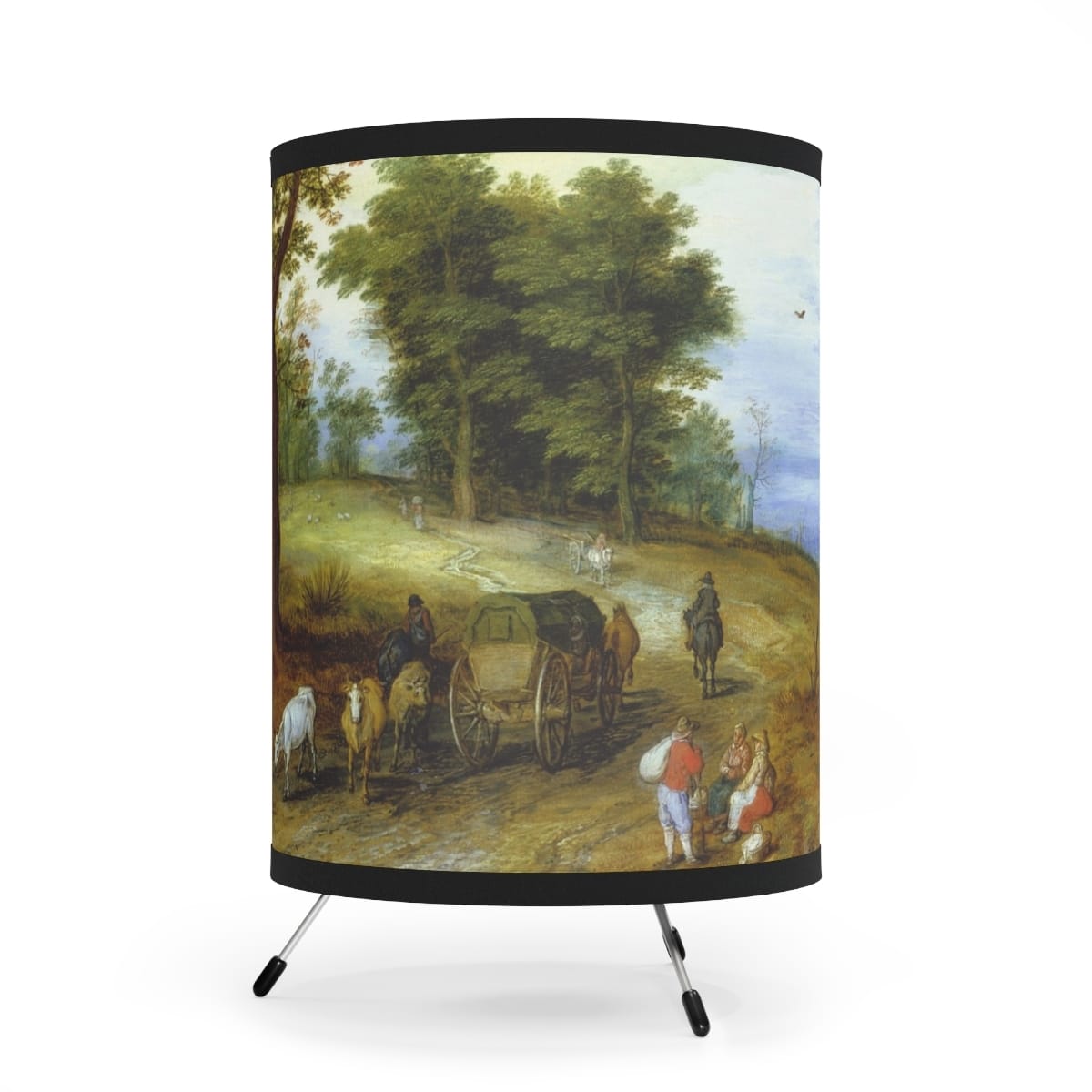 Tripod Lamp With Highres Printed Shade, Artist Jan Brueghel The Elder, Artwork 