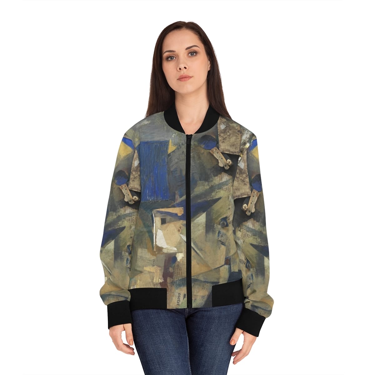 Womens Art Bomber Jacket, Artist Kurt Schwitters, Artwork 