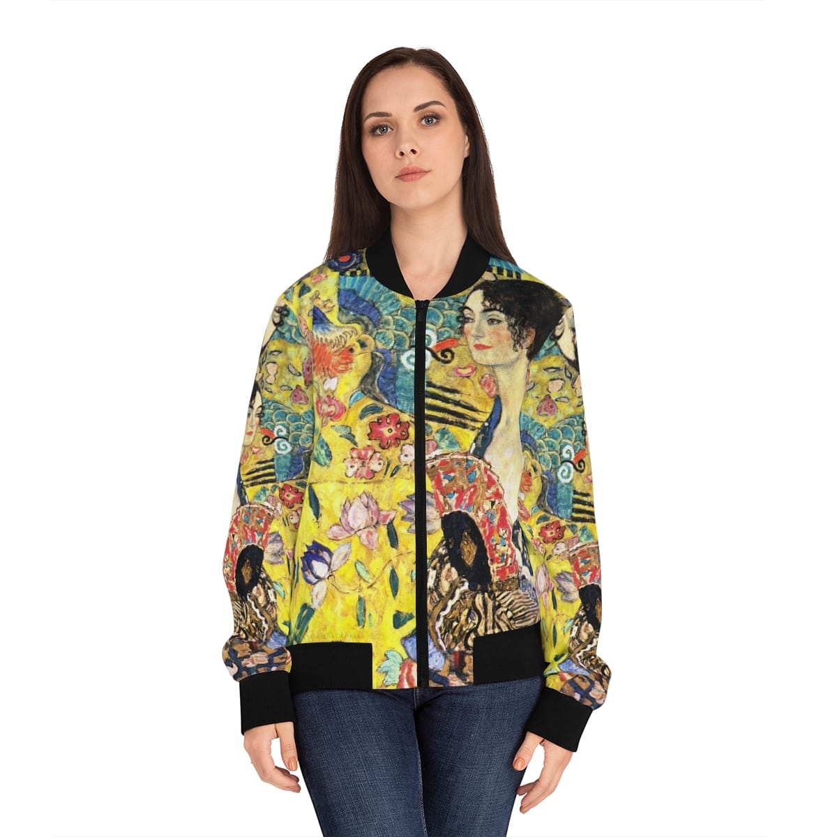 Womens Art Bomber Jacket, Artist Gustav Klimt, Artwork 