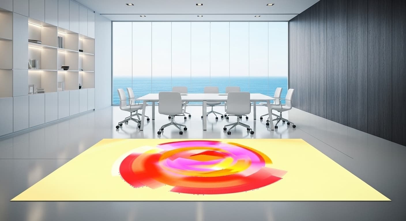 Executive meeting room incorporating an art-derived carpet by Alexandre Mimoglou