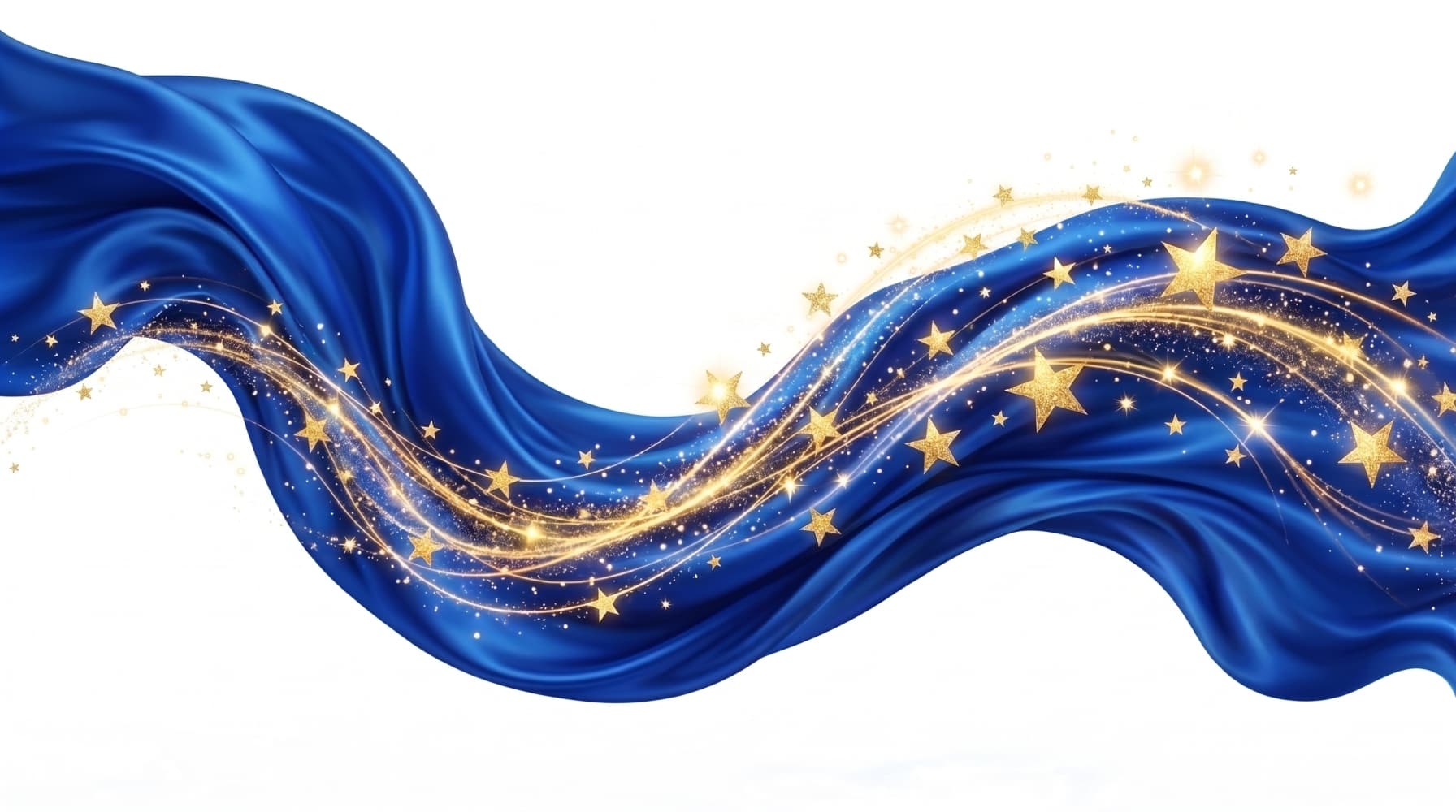 A flowing EURAN-blue ribbon with golden stars symbolising European cooperation, movement and connected initiatives